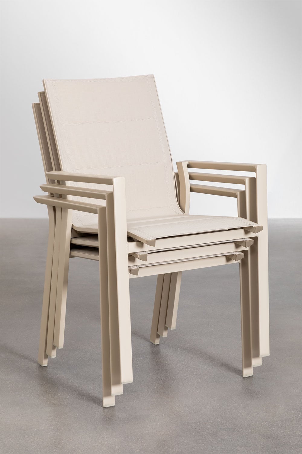 Set aus rechteckigem Tisch 240-300x100 cm, ausziehbar, und 10 stapelbaren Gartenstühlen mit Armlehnen aus Aluminium Karena, Galeriebild 11