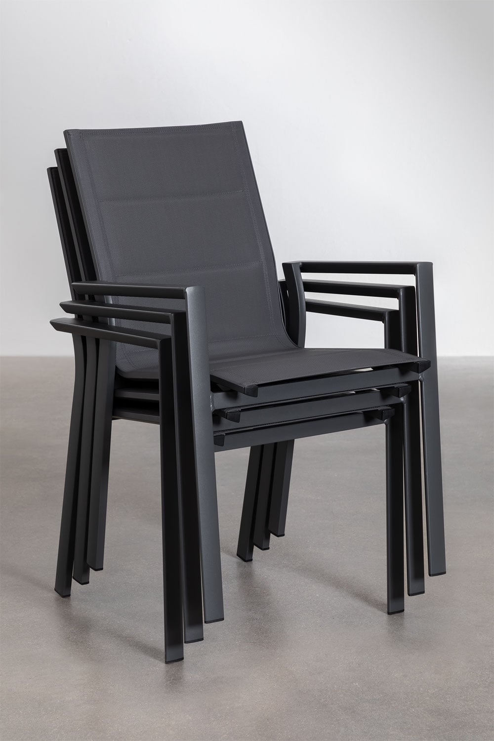 Set aus rechteckigem Tisch 240-300x100 cm, ausziehbar, und 10 stapelbaren Gartenstühlen mit Armlehnen aus Aluminium Karena, Galeriebild 11