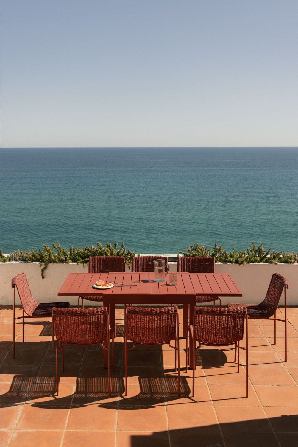 Set aus rechteckigem Tisch 90-180x90 cm aus ausziehbarem Aluminium Starmi und 8 Gartenstühlen aus synthetischem Rattan und Stahl, Galeriebild 1