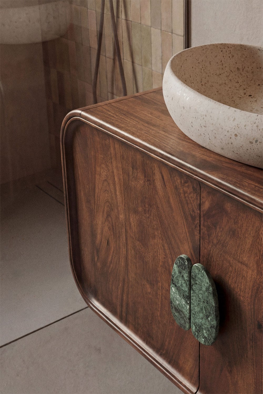 Badezimmerschrank-Set aus Mangoholz und Naturstein Kivalina, Galeriebild 2