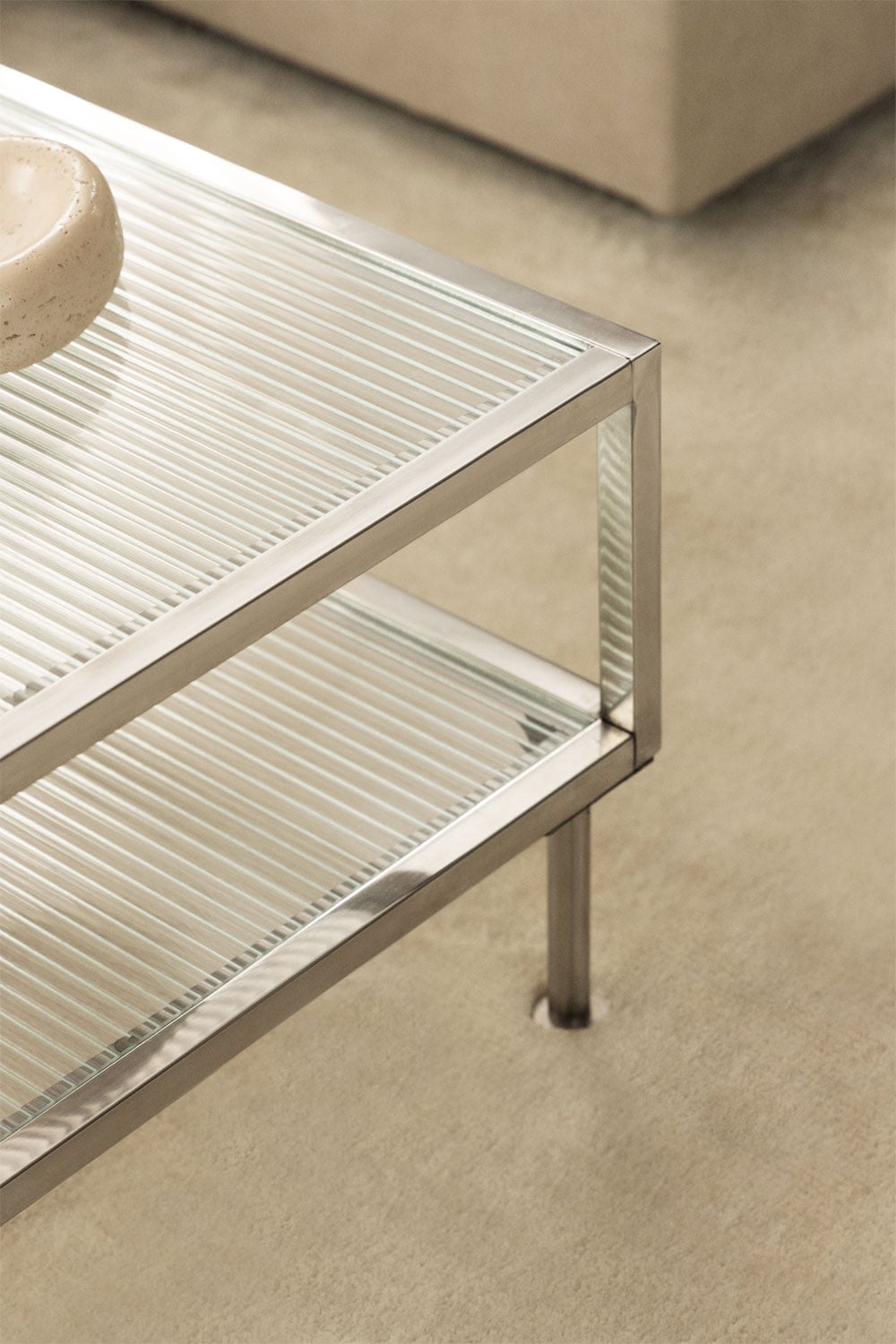 Rechteckiger Couchtisch 90x60 cm aus Stahl und Glas Paoline, Galeriebild 2