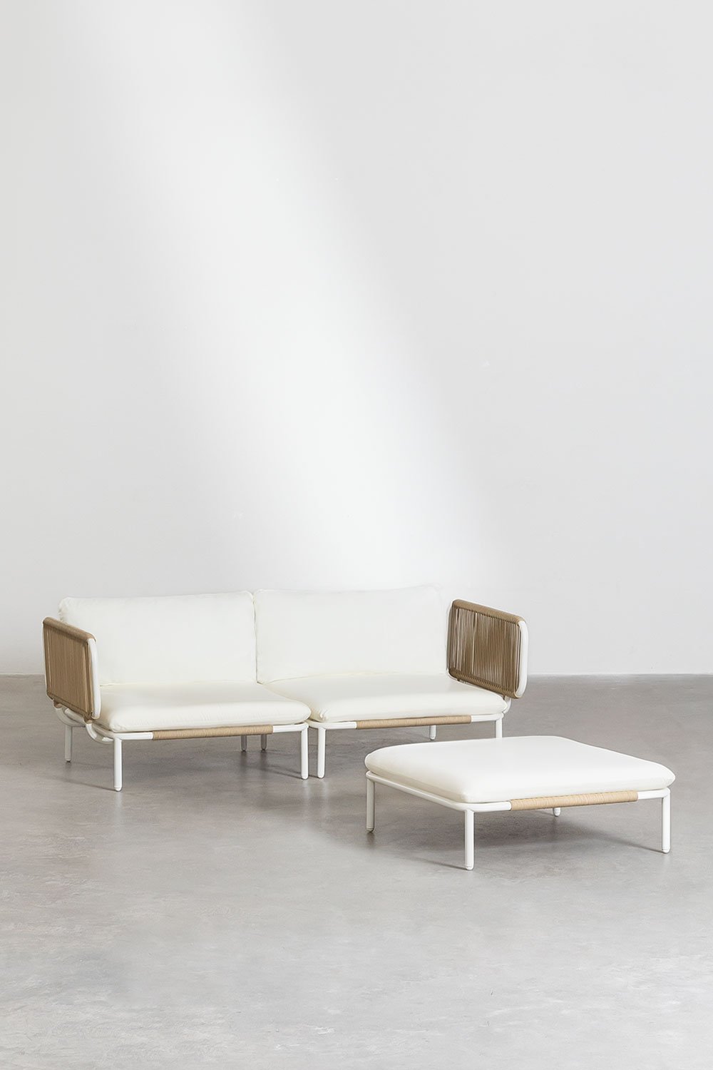 Modulares 2-teiliges Gartensofa mit 2 Eckmodulen und Hocker aus Roubly-Stahl, Galeriebild 2
