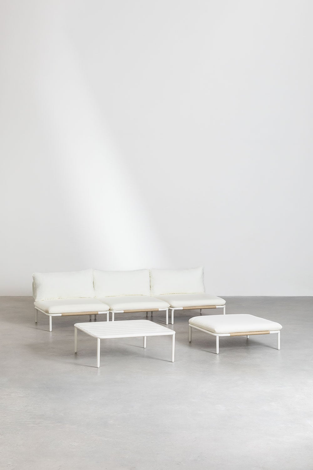 Gartenset mit 3-teiliger modularer Sofa, Couchtisch und Hocker aus Roubly-Stahl, Galeriebild 2