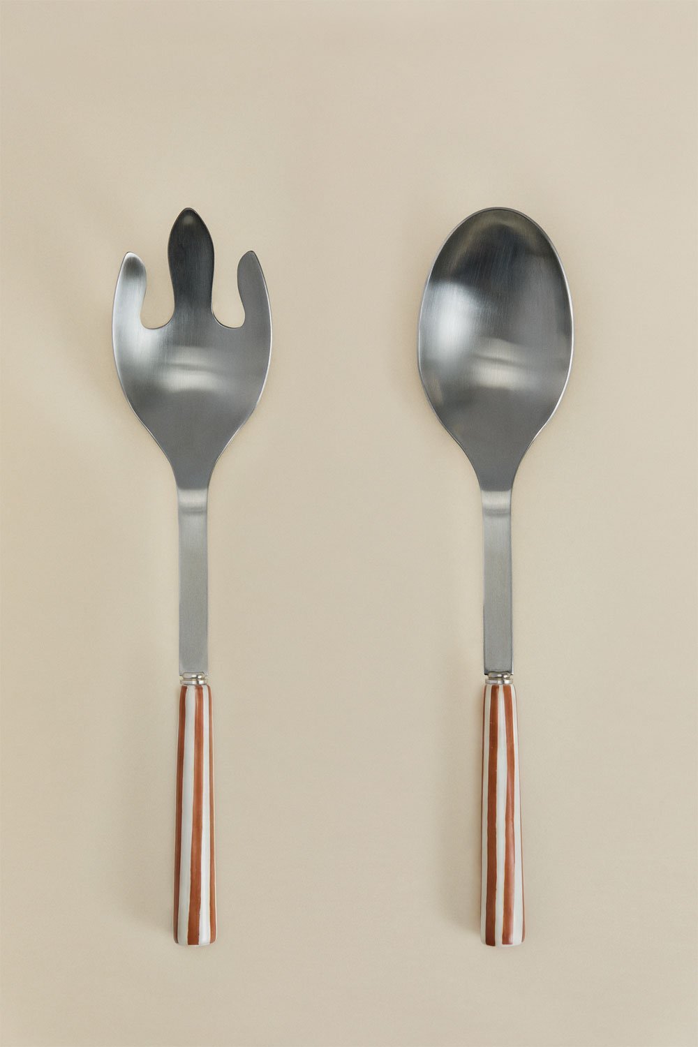 Set aus 2 Salatbestecken aus Edelstahl und Keramik Ireli, Galeriebild 1