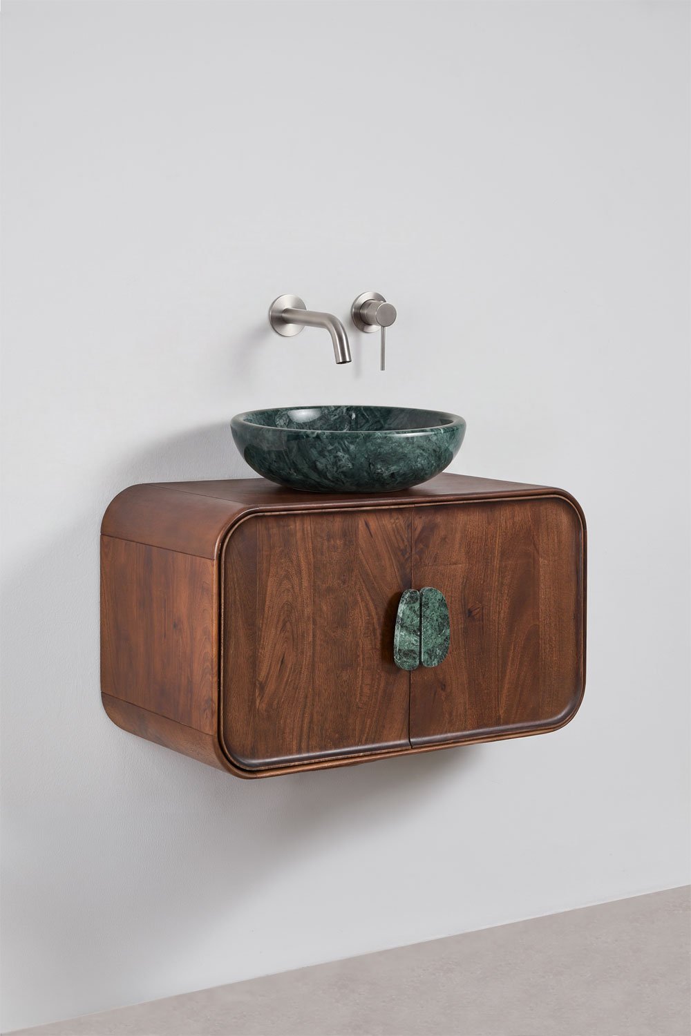 Hängendes Badezimmermöbel-Set 95x45 cm aus Mangoholz und Naturstein Kivalina, Galeriebild 4