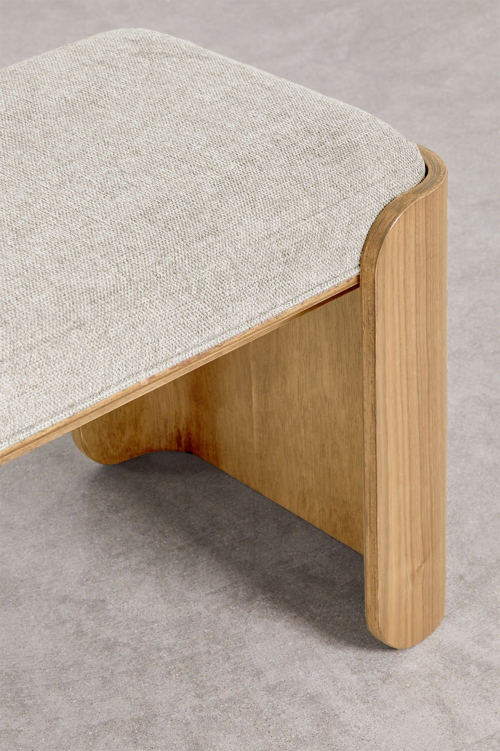 Sitzbank 160 cm aus Gummibaumholz Naturfinish und Furnier mit Bouclé-Bezug Beige-Creme Lofren, Galeriebild 3