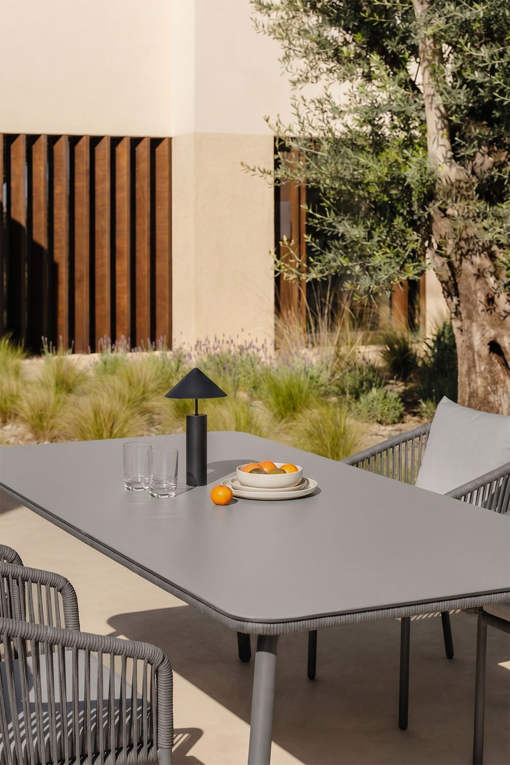 Rechteckiger Gartentisch-Set 160x90 cm mit 4 Stühlen aus geflochtener Schnur Arhiza Classic, Galeriebild 2