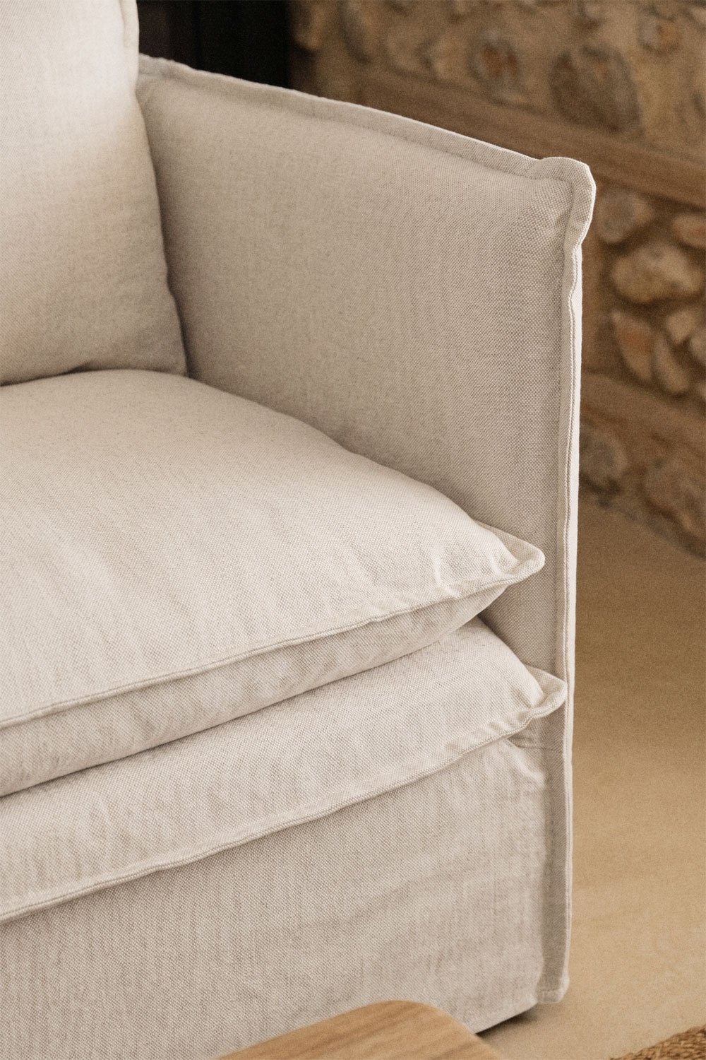Wohnzimmer-Set mit 3-Sitzer-Sofa und Sessel aus Leinen und Baumwolle Grace, Galeriebild 2