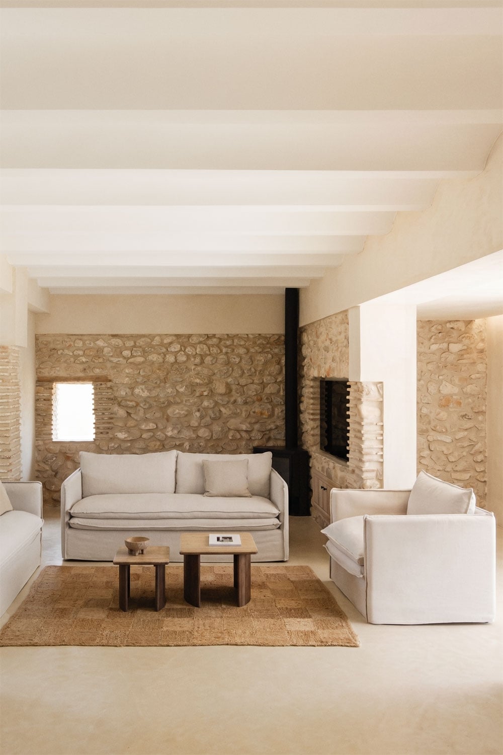 Wohnzimmer-Set mit 3-Sitzer-Sofa und Sessel aus Leinen und Baumwolle Grace, Galeriebild 1