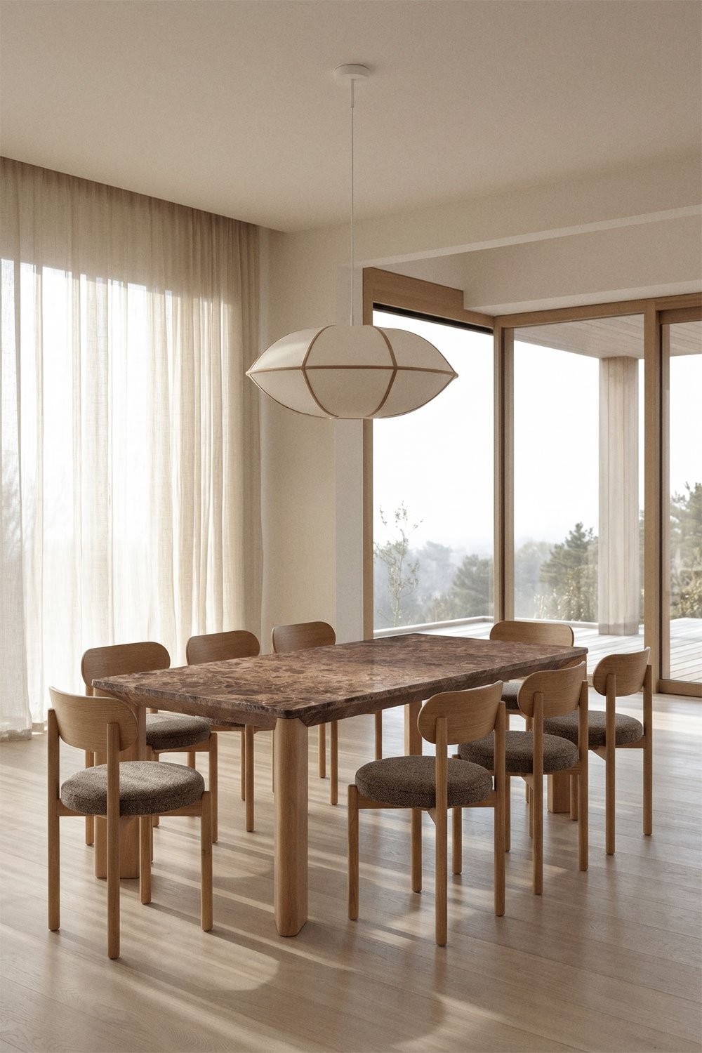 Rechteckiger Esstisch 240x110 cm aus Mangoholz und Marmor Garsea, Galeriebild 1