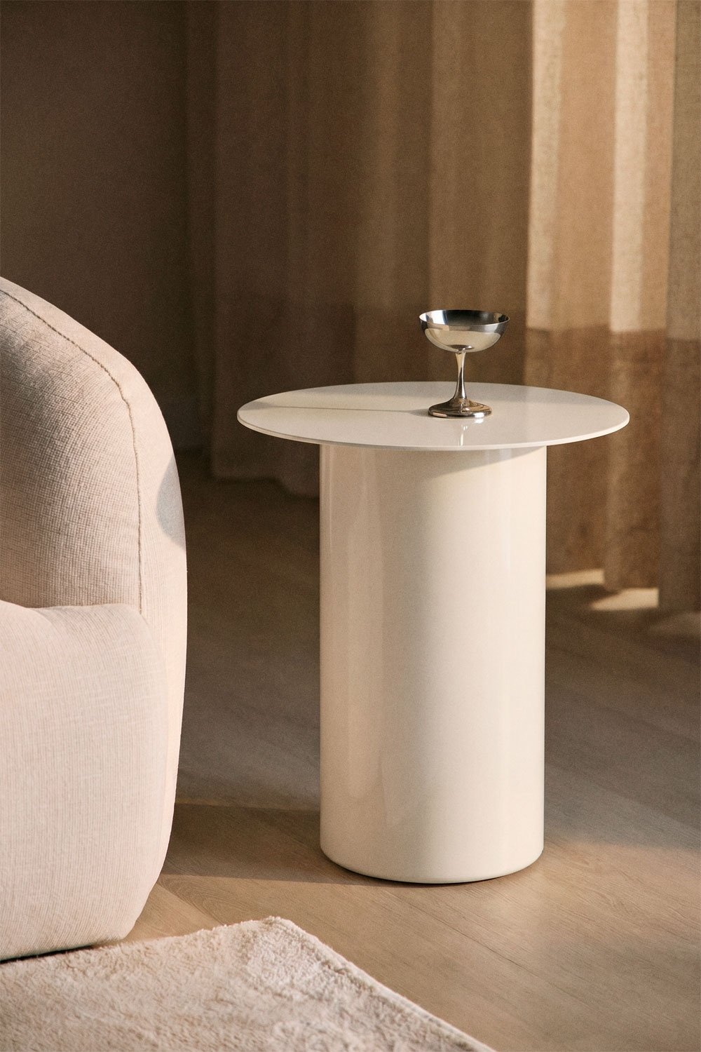 Runder Beistelltisch Ø50 cm aus gehärtetem Glas und MDF Asgri, Galeriebild 1