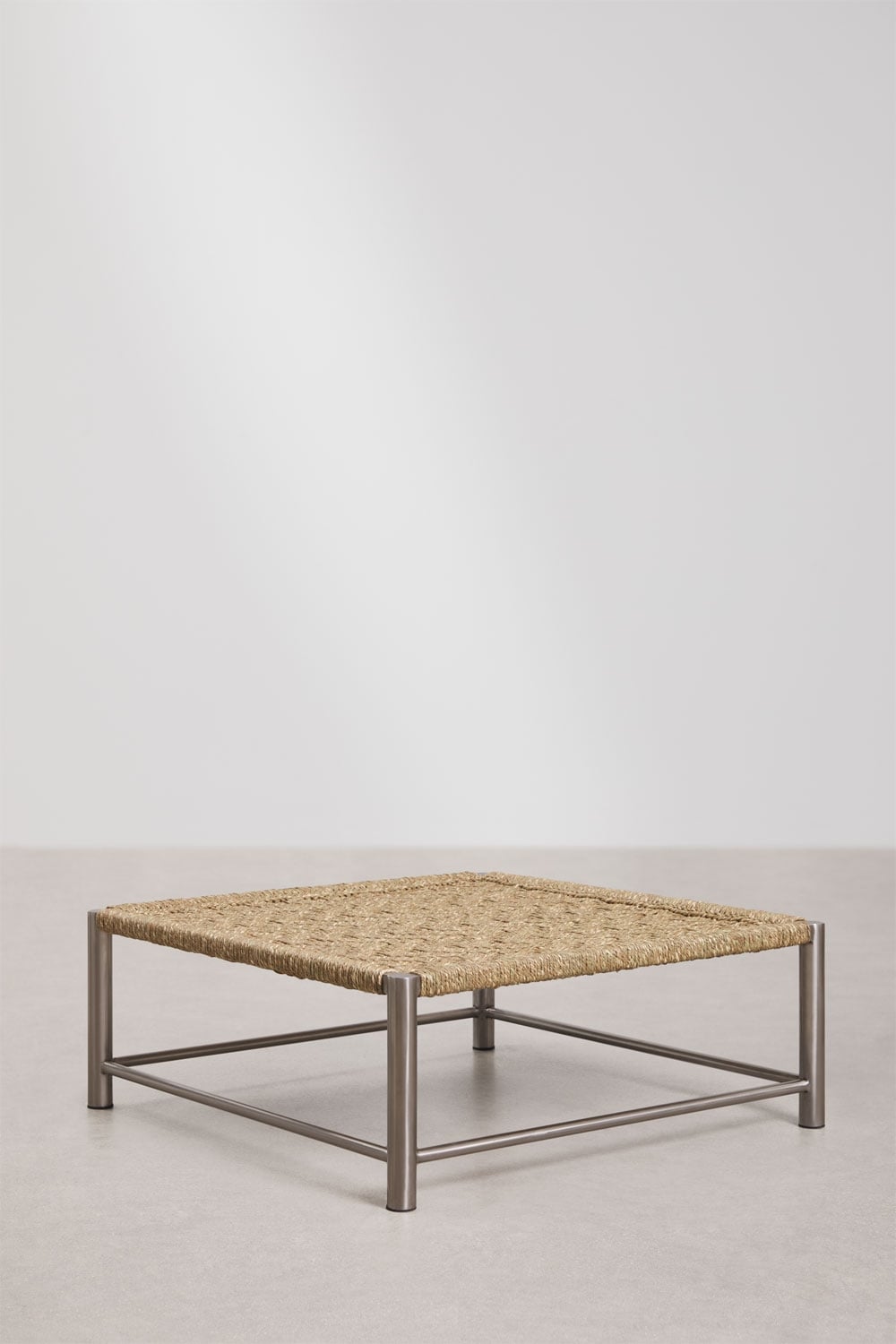 Quadratischer Couchtisch 80x80 cm aus Edelstahl und Jute Narnial, Galeriebild 3