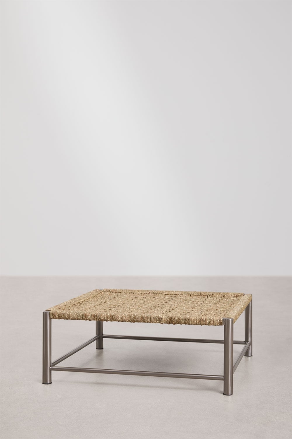 Quadratischer Couchtisch 80x80 cm aus Edelstahl und Jute Narnial, Galeriebild 4