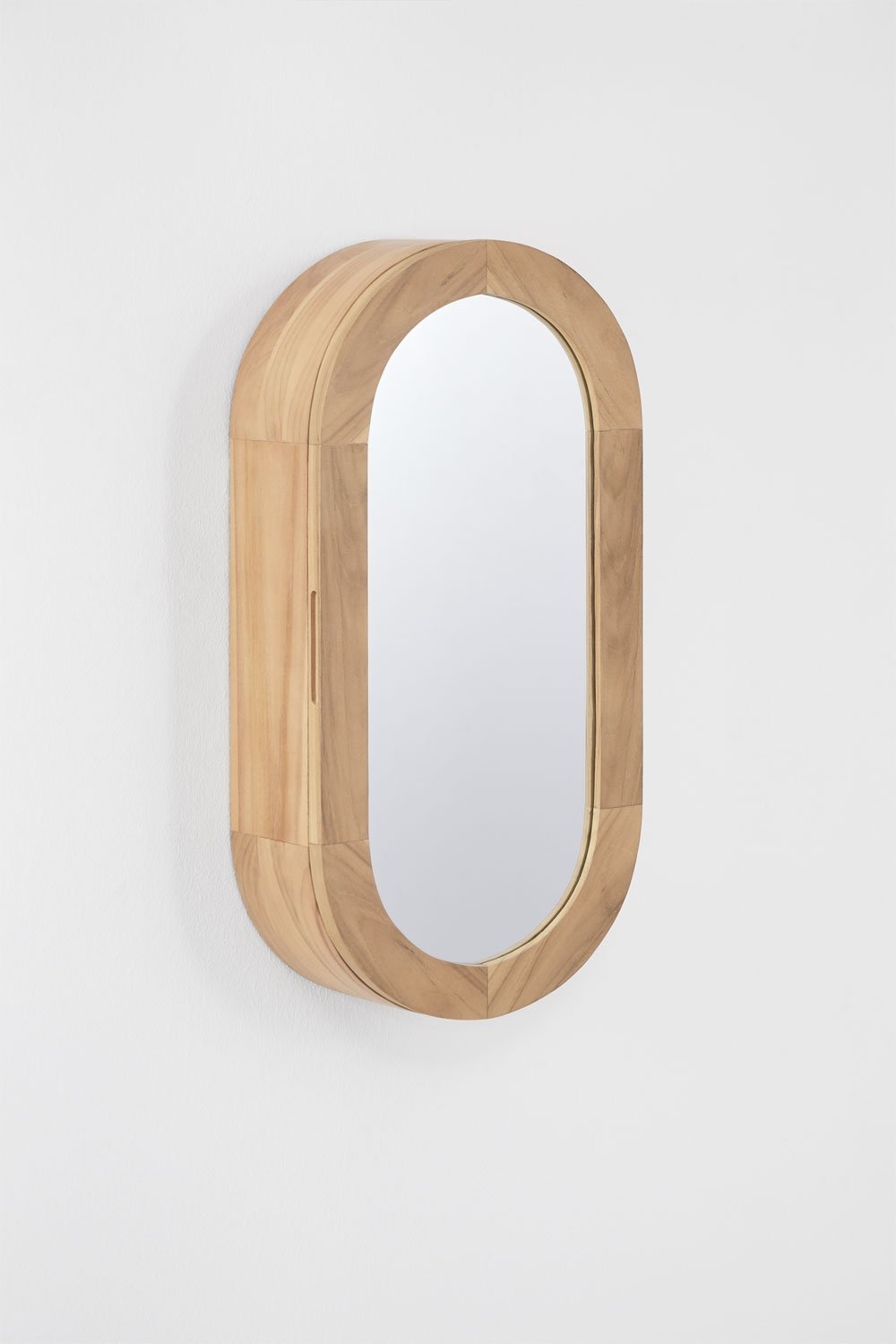 Ovaler Wandschrank 35x70 cm für Badezimmer aus Teakholz mit Spiegel Ian, Galeriebild 3