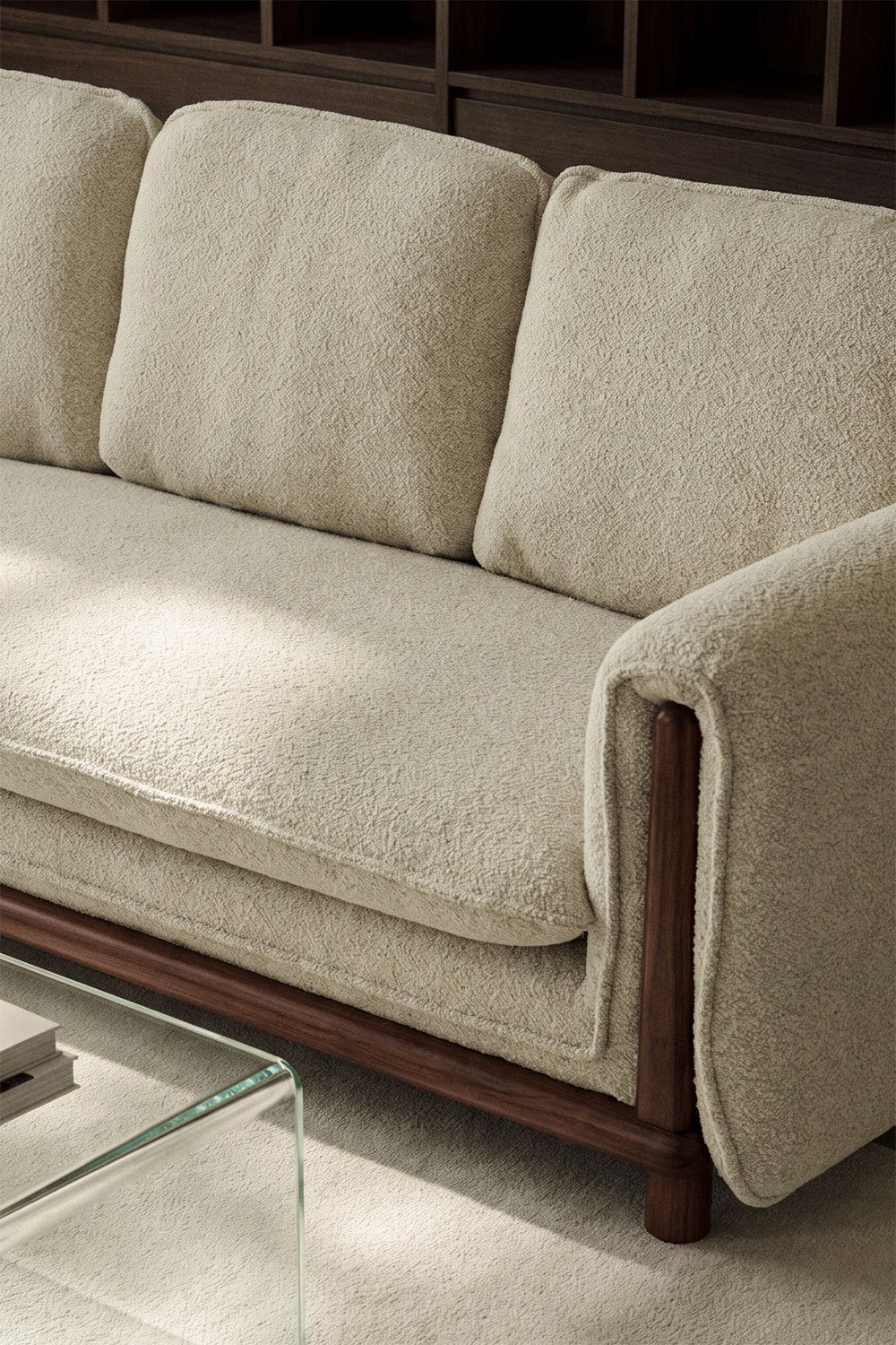 3-Sitzer-Sofa aus Bouclé und Kautschukholz Pablian, Galeriebild 2