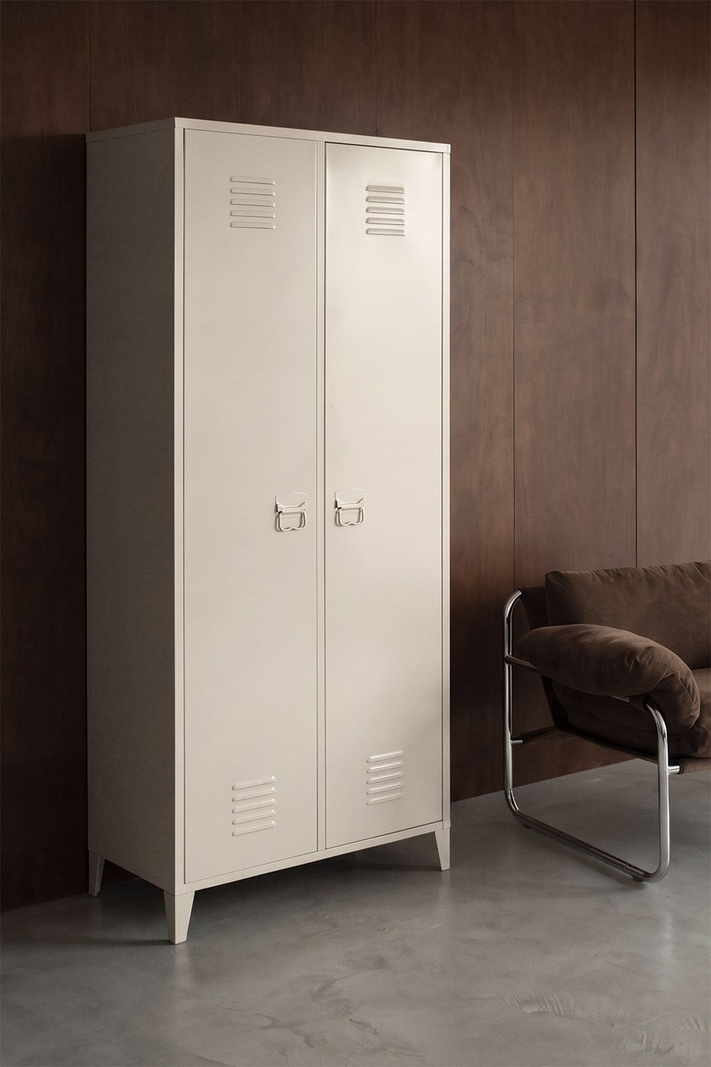 2-türiger Schrank im Spind-Design 80x180 cm Stahl tapiocabeige Pohpli, Galeriebild 1