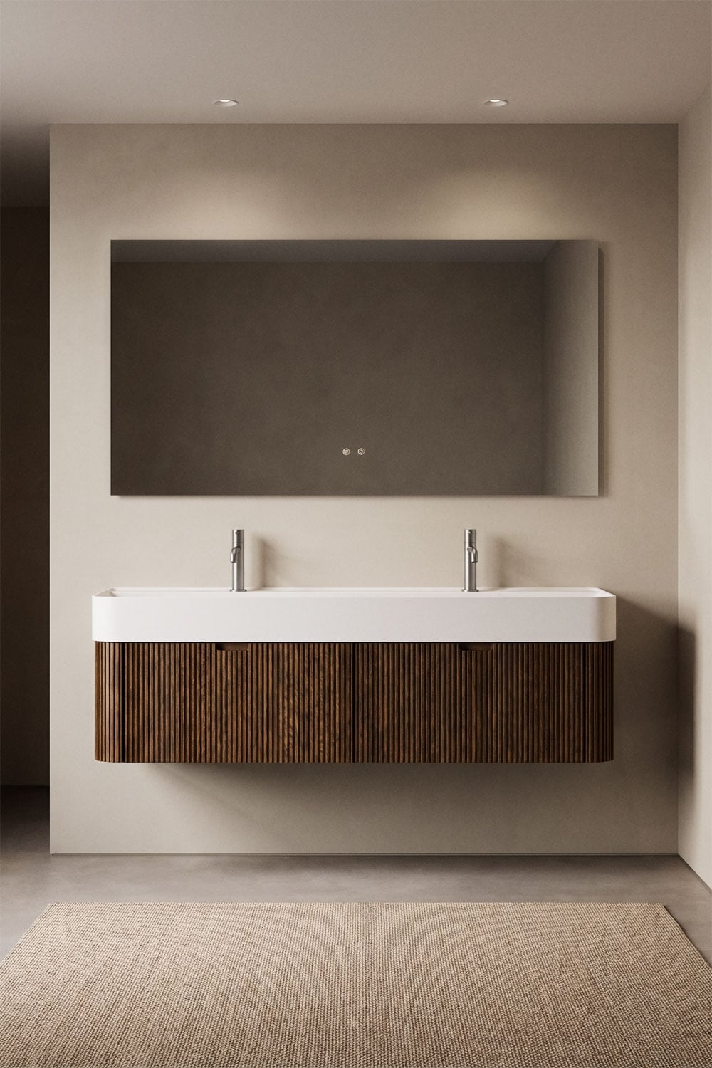 Hängendes Badezimmermöbel-Set 130x45 cm aus Holz mit integriertem Waschbecken Saioa, Galeriebild 1
