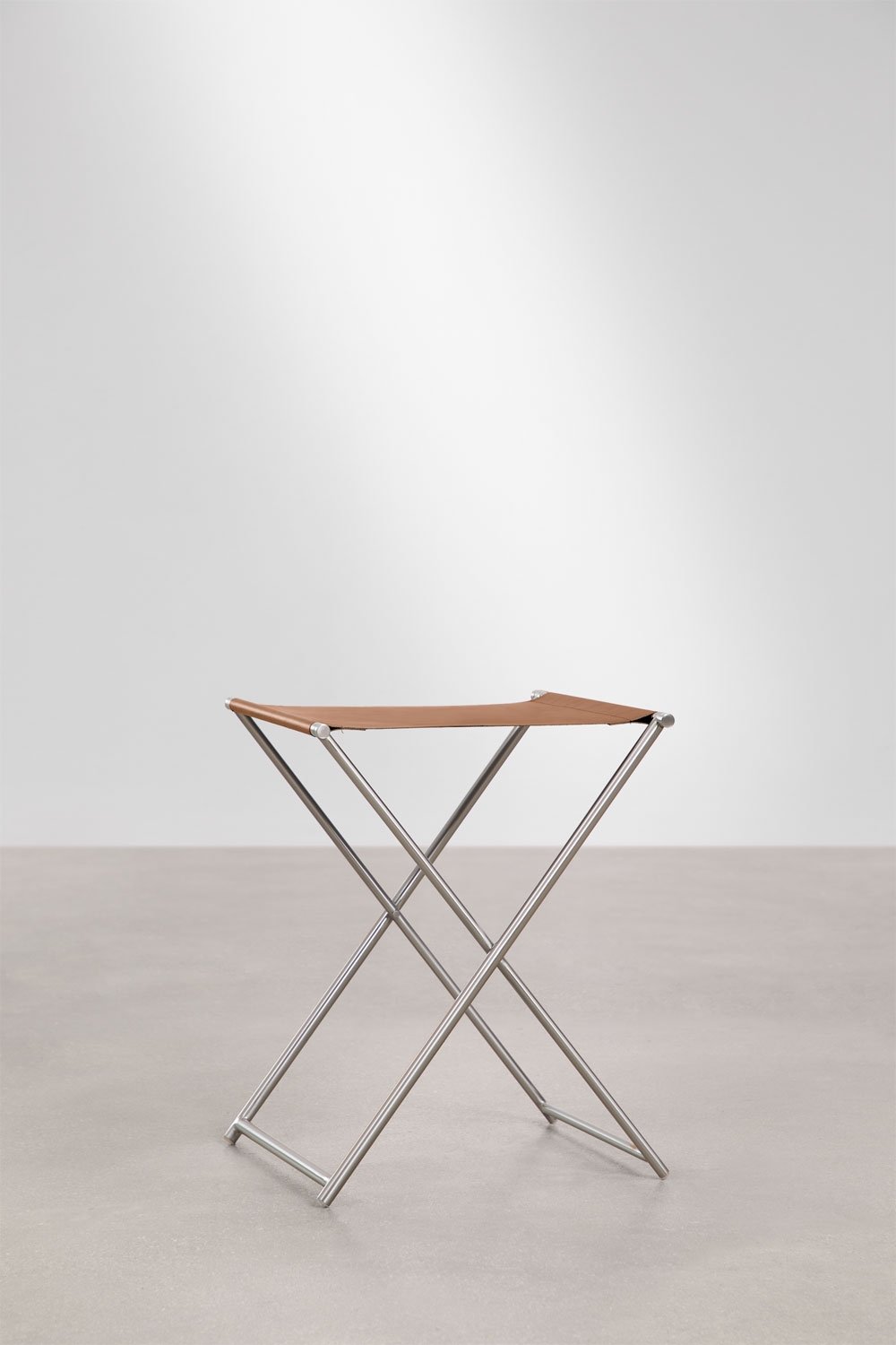 Klappbarer 50 cm niedriger Hocker aus Leder und Edelstahl Dravena, Galeriebild 3