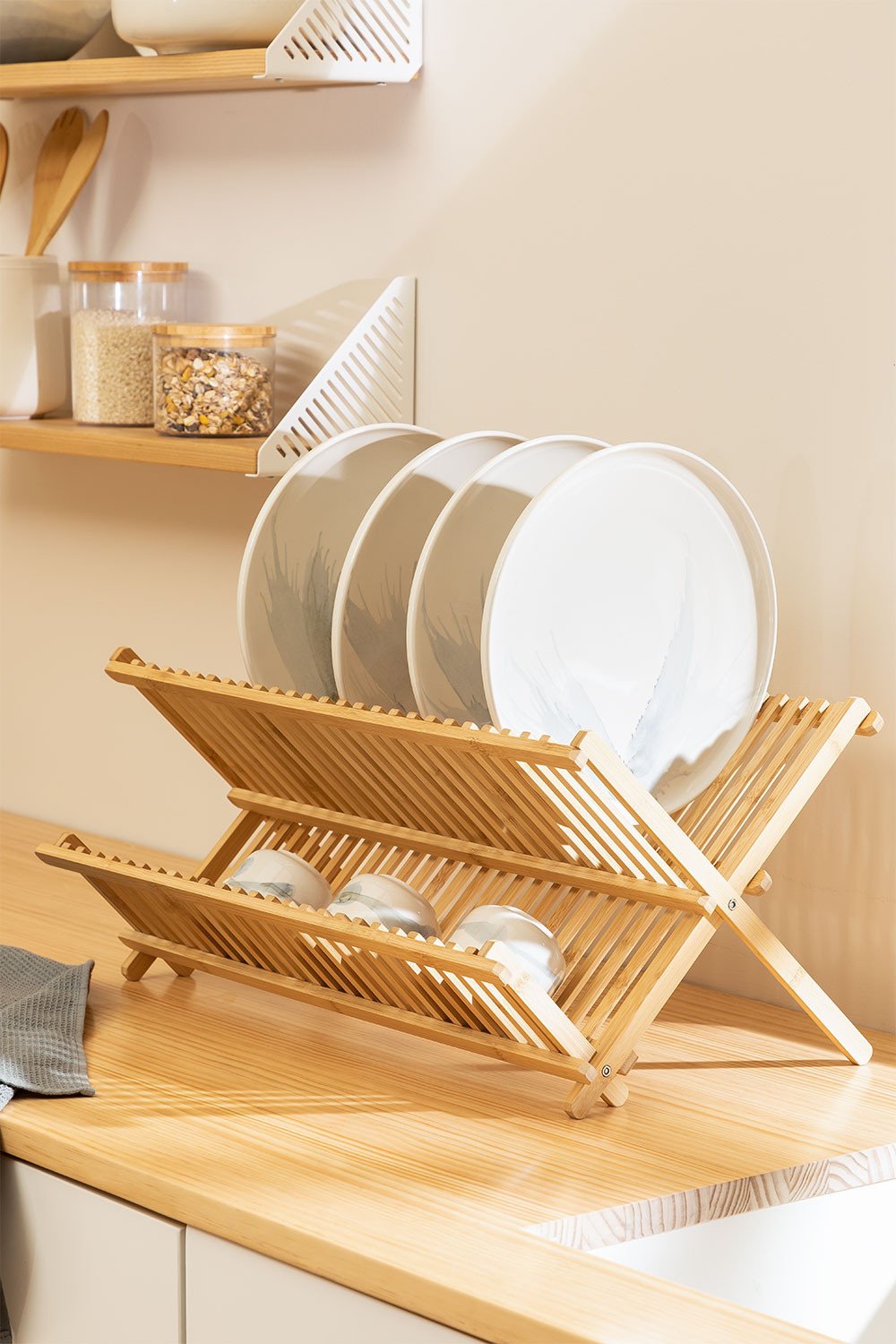 Escurreplatos de bambú de gran capacidad, plegable, escurreplatos de madera,  escurreplatos de cocina plegable para secar platos y vasos, 45 x 19 x 21 cm  : : Hogar y cocina