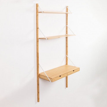 Estantería Modular De Pared En Bambú Kolex Marrón Madera Natural & Estantería 2 Baldas Con Escritorio 80 Cm - Sklum