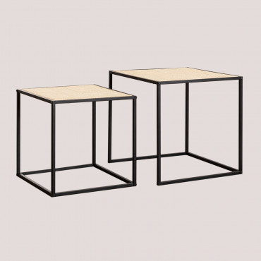 Mesas Auxiliar Nido Cuadradas En Ratán Daek Negro - Sklum