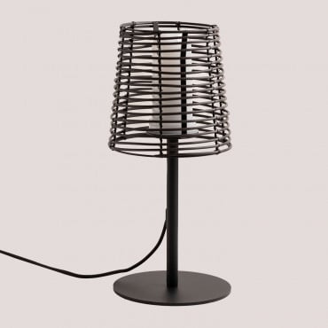 Lámpara De Mesa Para Exterior Efecto Madera En Polietileno Bissel Marrón Oscuro - Sklum