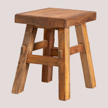 Taburete Bajo En Madera Reciclada Roblie Madera Reciclada - Sklum