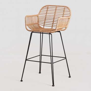 Taburete alto de jardín de ratán sintético negro ↑75 cm ESKA - Sklum