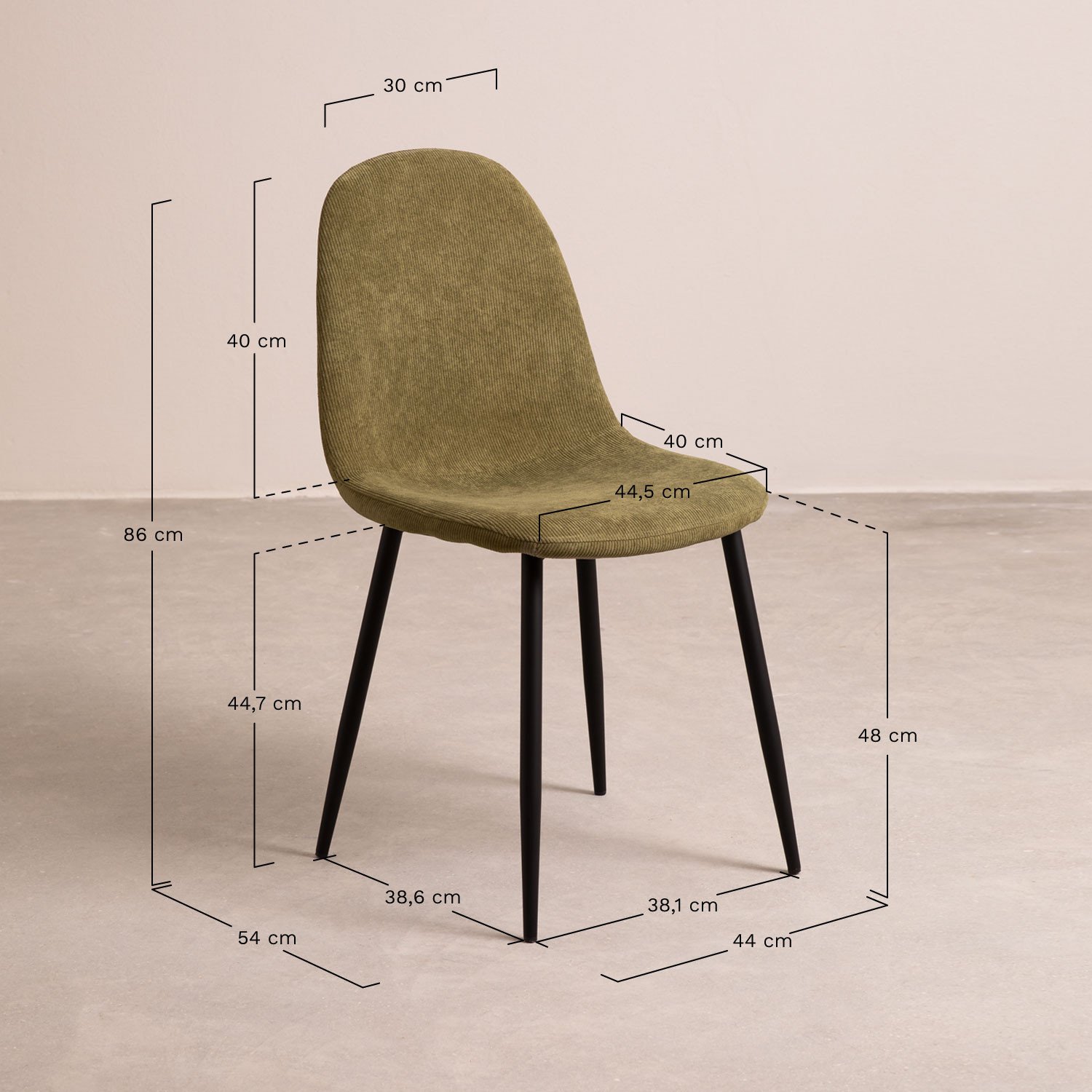 Silla de comedor en pana Glamm , medidas