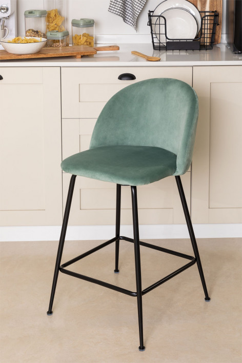Taburete alto 65 cm en terciopelo verde abeto y patas negras Kana Design - Verde Abeto