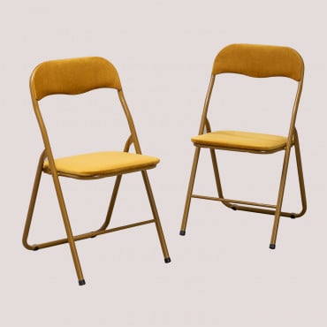 Pack De 2 Sillas Plegables En Terciopelo Iraida Mostaza - Sklum