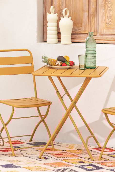 Mesa de jardín cuadrada 60x60 cm plegable en acero Janti - Mostaza