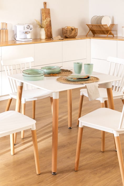 Mesa de cocina cuadrada 80x80 cm en madera de haya y MDF Royal