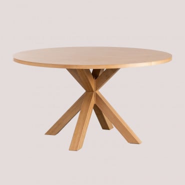 Mesa De Comedor Redonda Ø140 Cm En Mdf Pleven Madera Natural - Sklum