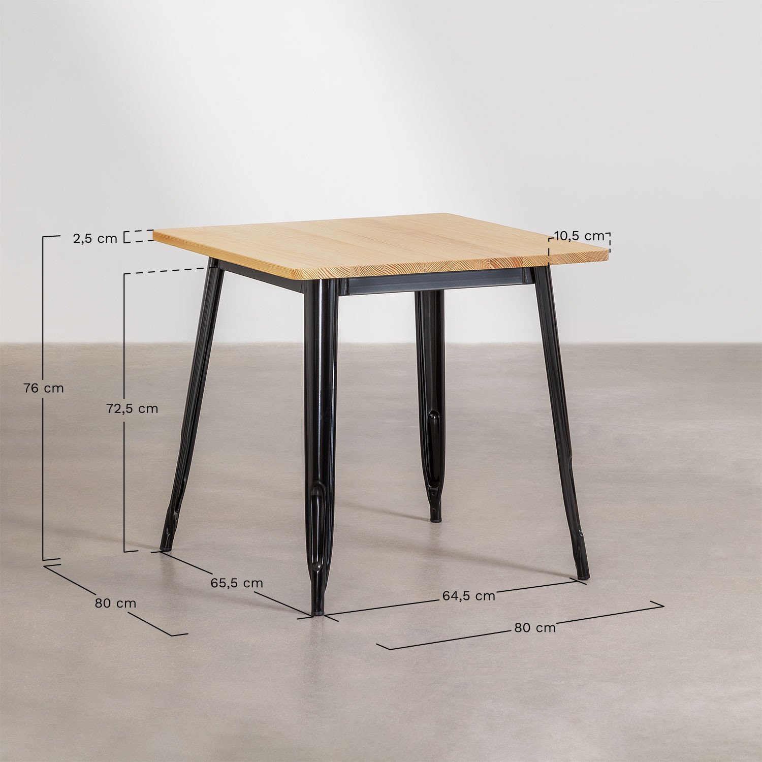 Set de Mesa LIX en Madera (80x80) y 4 Sillas LIX Madera, medidas