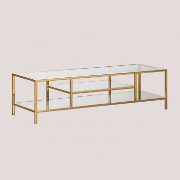 Mueble Tv 150x50 Cm En Vidrio Y Acero Amelia Dorado - Sklum
