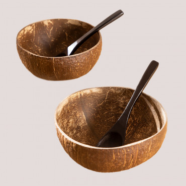 Pack De 2 Bowls De Coco Y 2 Cucharas Island Natural - Sklum