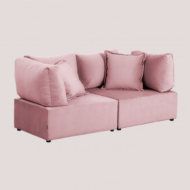 Sofá Modular De 2 Piezas Con 2 Sillones Esquineros En Terciopelo Kata Terciopelo Rosa Vino - Sklum