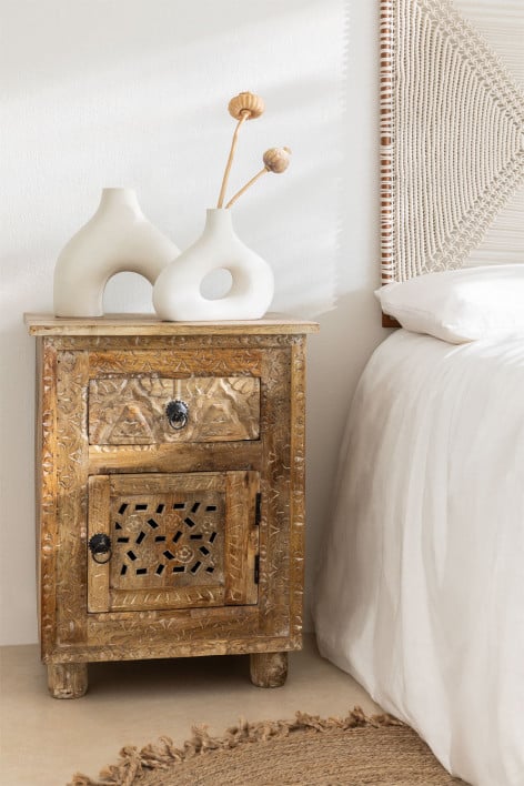 Mesita De Noche De Madera De Acacia Y Metal Negro Con 1 Cajón Jakson | Maisons Du Monde