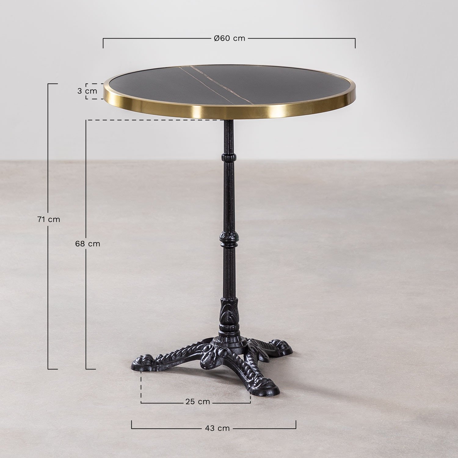 Mesa de Bar Redonda en Gres Venezia Black, medidas