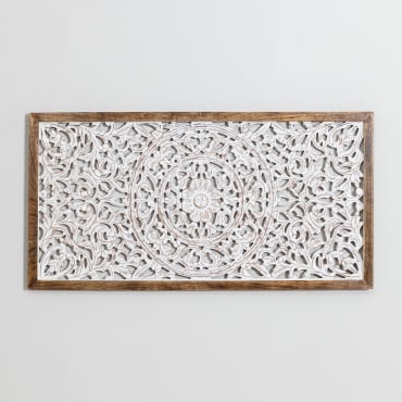 Panel Rectangular 125x60 Cm Decorativo En Mdf Y Madera De Mango Asniki Madera Blanca Vintage - Sklum