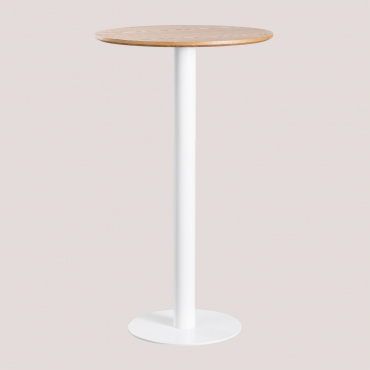 Mesa Alta De Bar Redonda En Chapa De Fresno Frappe Ø60 Cm & Blanco - Sklum