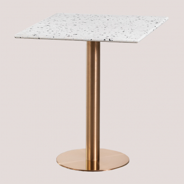 Mesa De Bar Cuadrada 60x60 Cm En Terrazo Malibu Blanco & Oro Rosa - Sklum