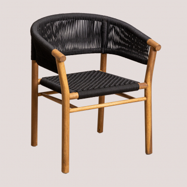 Pack De 4 Sillas De Comedor Con Reposabrazos En Madera De Acacia Y Cuerda Trenzada Tenay Classic Negro - Sklum
