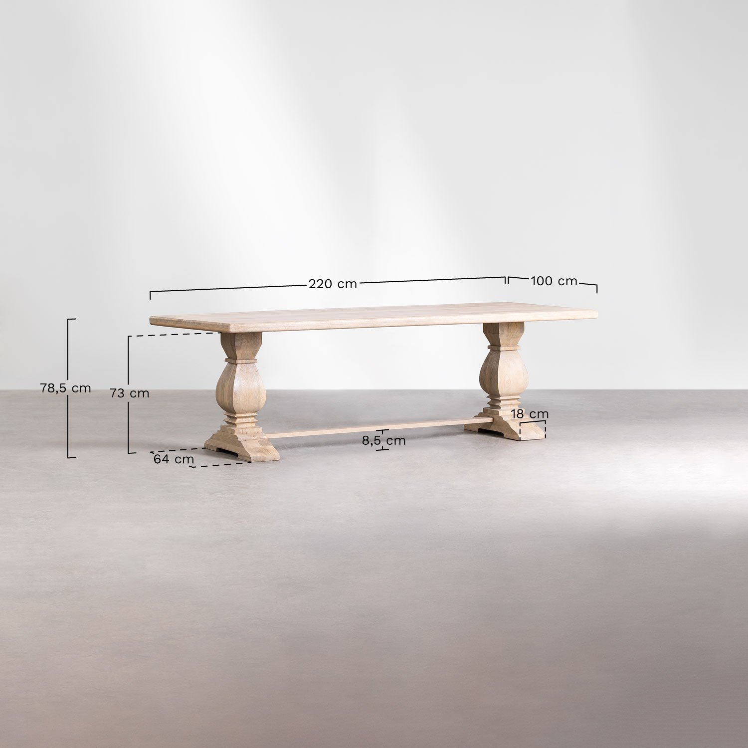 Mesa de Comedor Rectangular en Madera de Mango (220x100 cm) Sanzia       , medidas