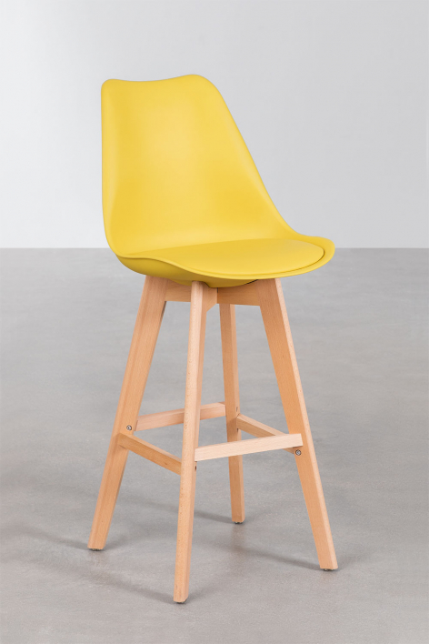 Taburete alto 75 cm con cojín en polipiel amarillo curri Nordic - Amarillo Curri