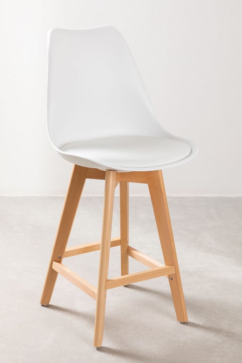 Pack de 4 taburetes altos 65 cm con cojín en polipiel blanco Nordic