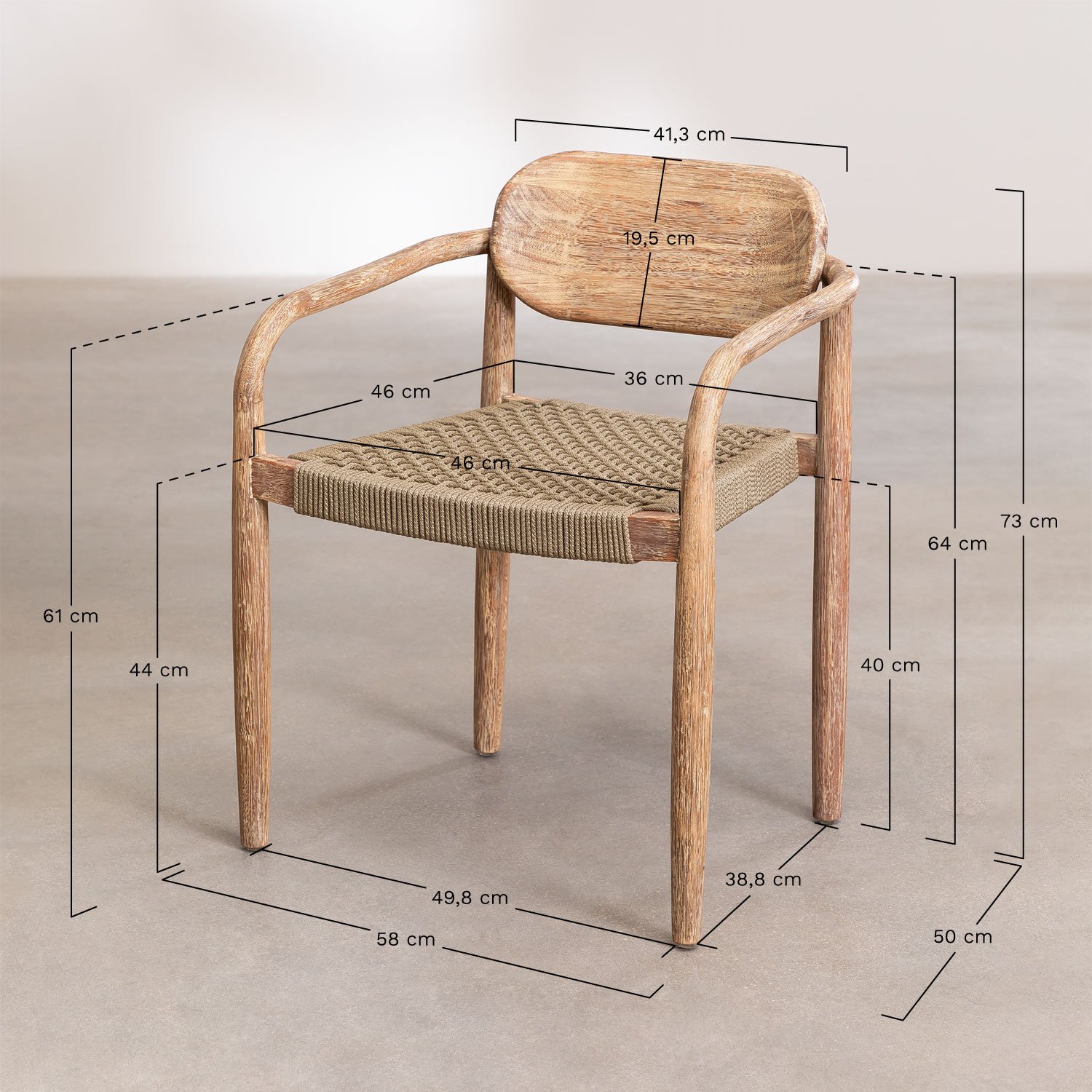 Set de Mesa Redonda (Ø100 cm) y 4 Sillas de Comedor con Reposabrazos en  Madera Naele