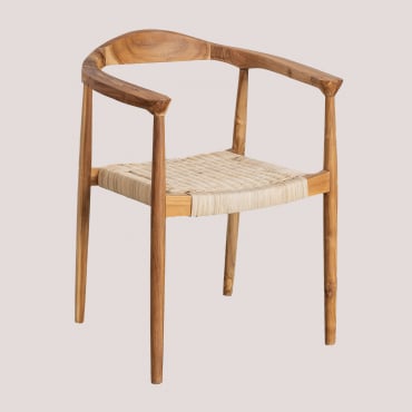 Silla De Comedor Con Reposabrazos En Ratán Y Madera De Teca Kiemer Natural - Sklum
