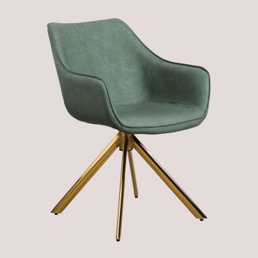 Pack De 4 Sillas De Comedor En Polipiel Lucy Verde Caqui & Dorado - Sklum